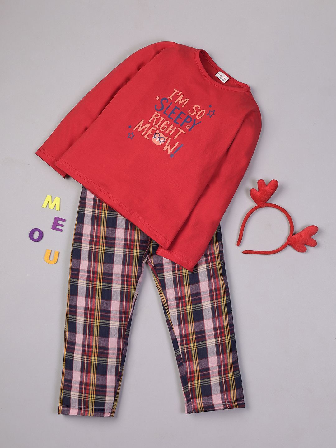

RAINE AND JAINE Girls Printed Night suit, Red