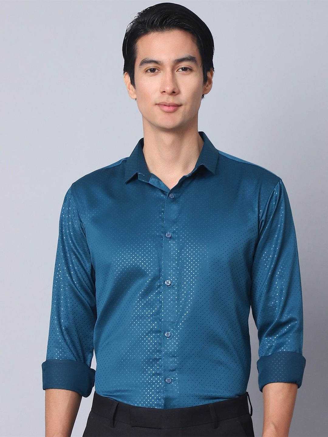 

Majestic Man Men Modern Spread Collar Solid Slim Fit Formal Shirt, Teal