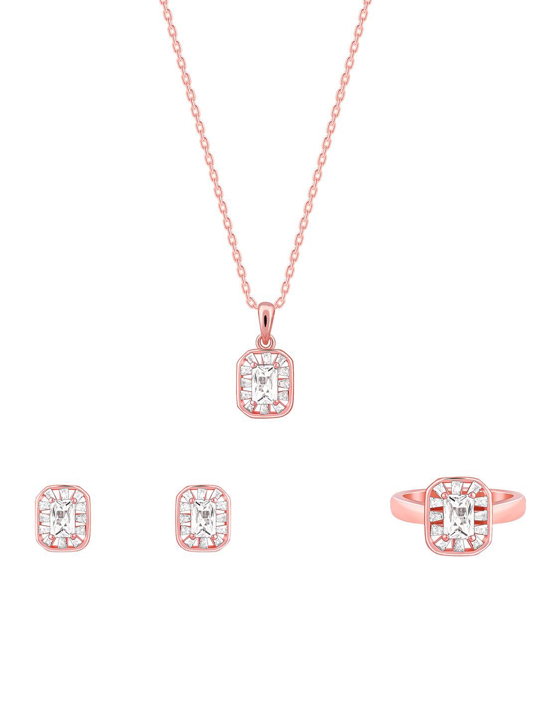 

GIVA 925 Sterling Silver Rose Gold-Plated Stones-Studded Jewellery Set