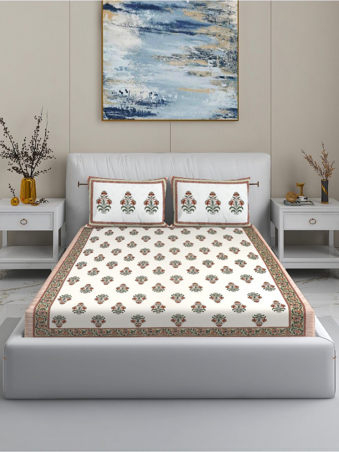 

MODEFE Cream-Coloured 144 TC Cotton King Bedsheet With 2 Pillow Covers - 2.5 M x 2.7 M