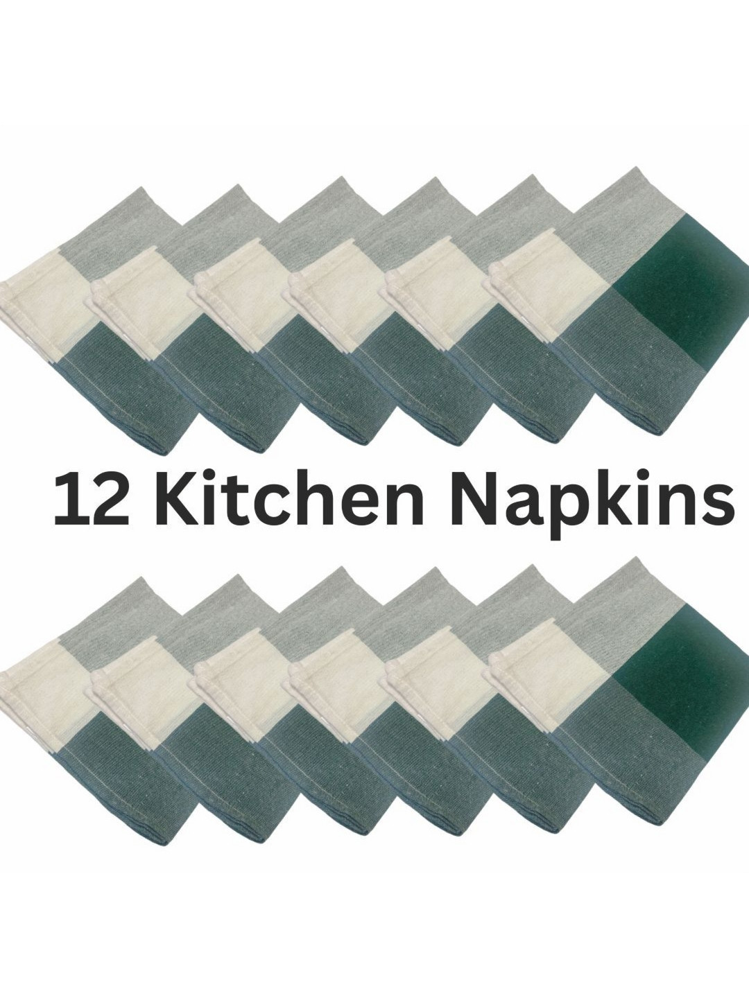 

Lushomes 12-Pcs Green & White Striped Pure Cotton Kitchen Towels