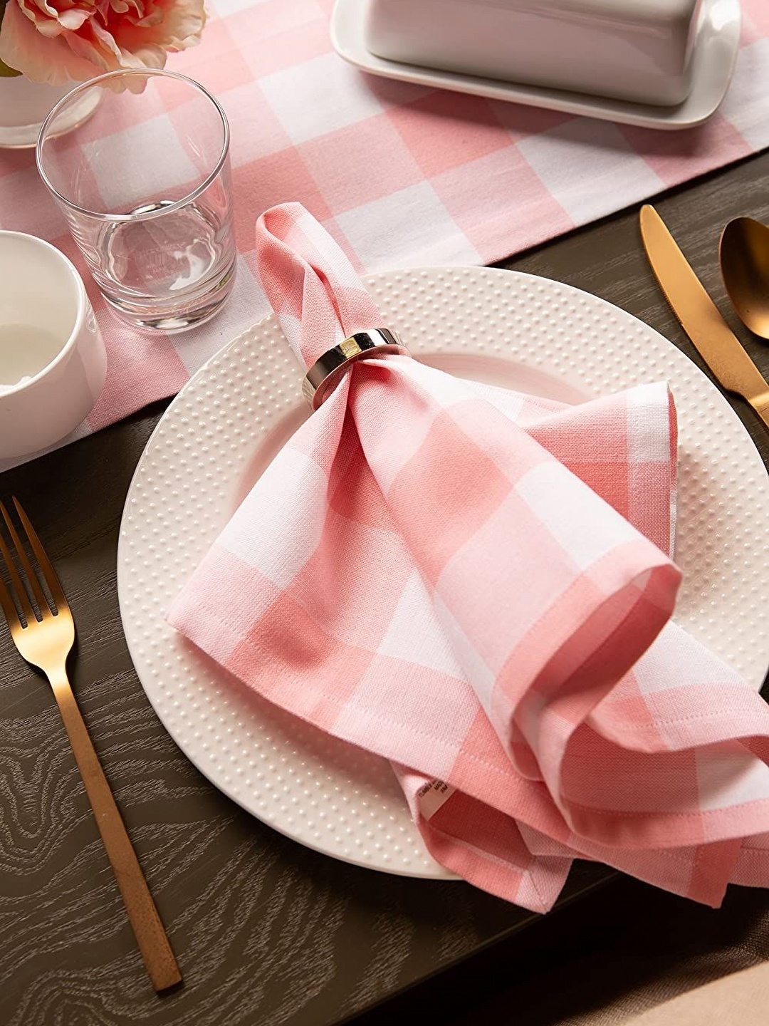 

Lushomes Pink & White 6 Pieces Striped Pure Cotton Table Napkins