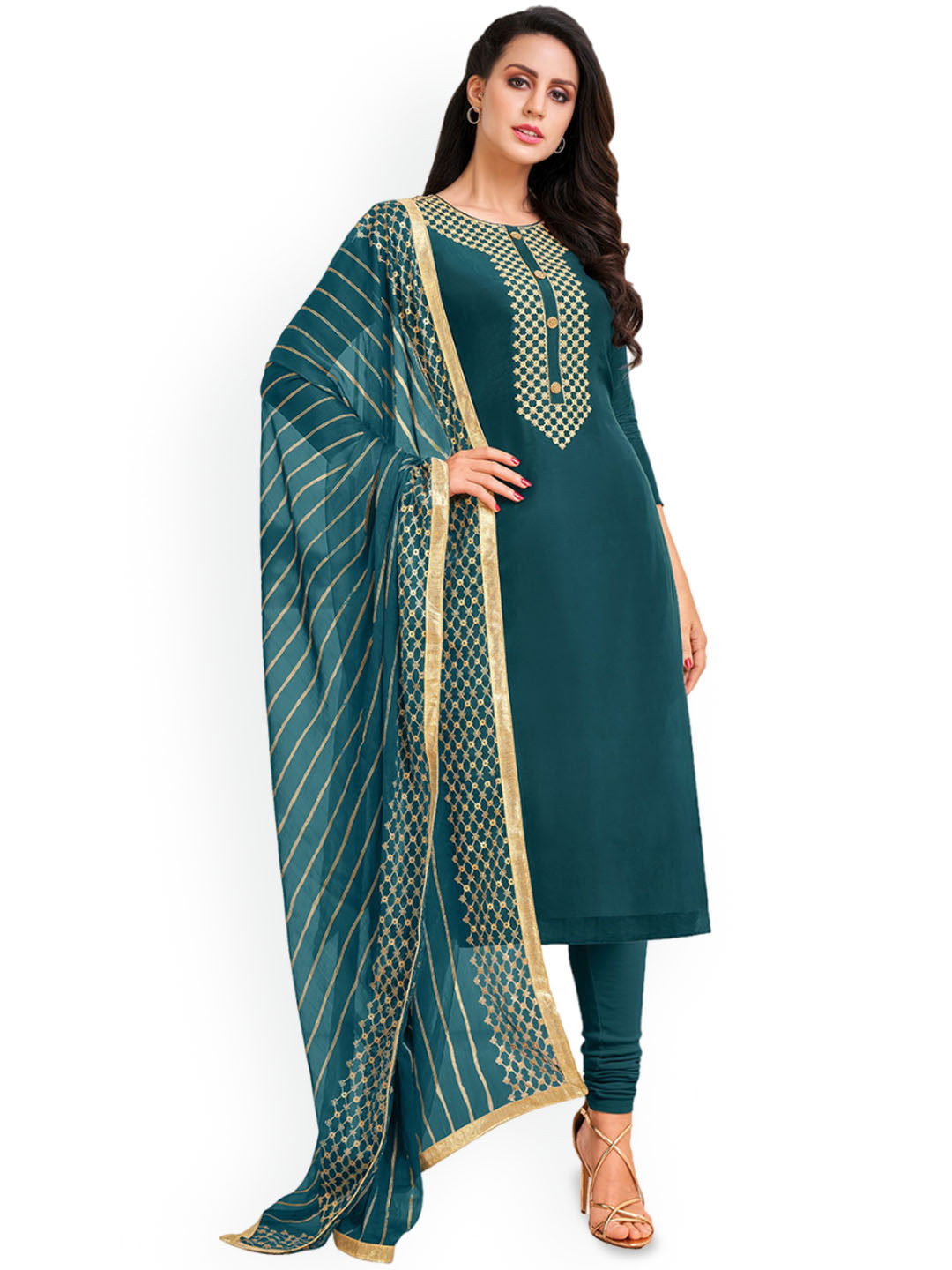 

Maroosh Geometric Embroidered Unstitched Dress Material, Green