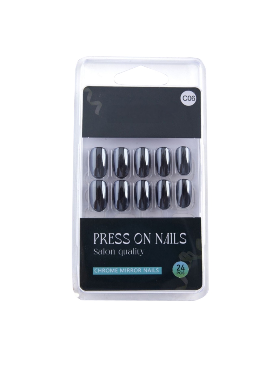 

RANORE 24 Pieces Chrome Mirror Press On Nails - C06, Black