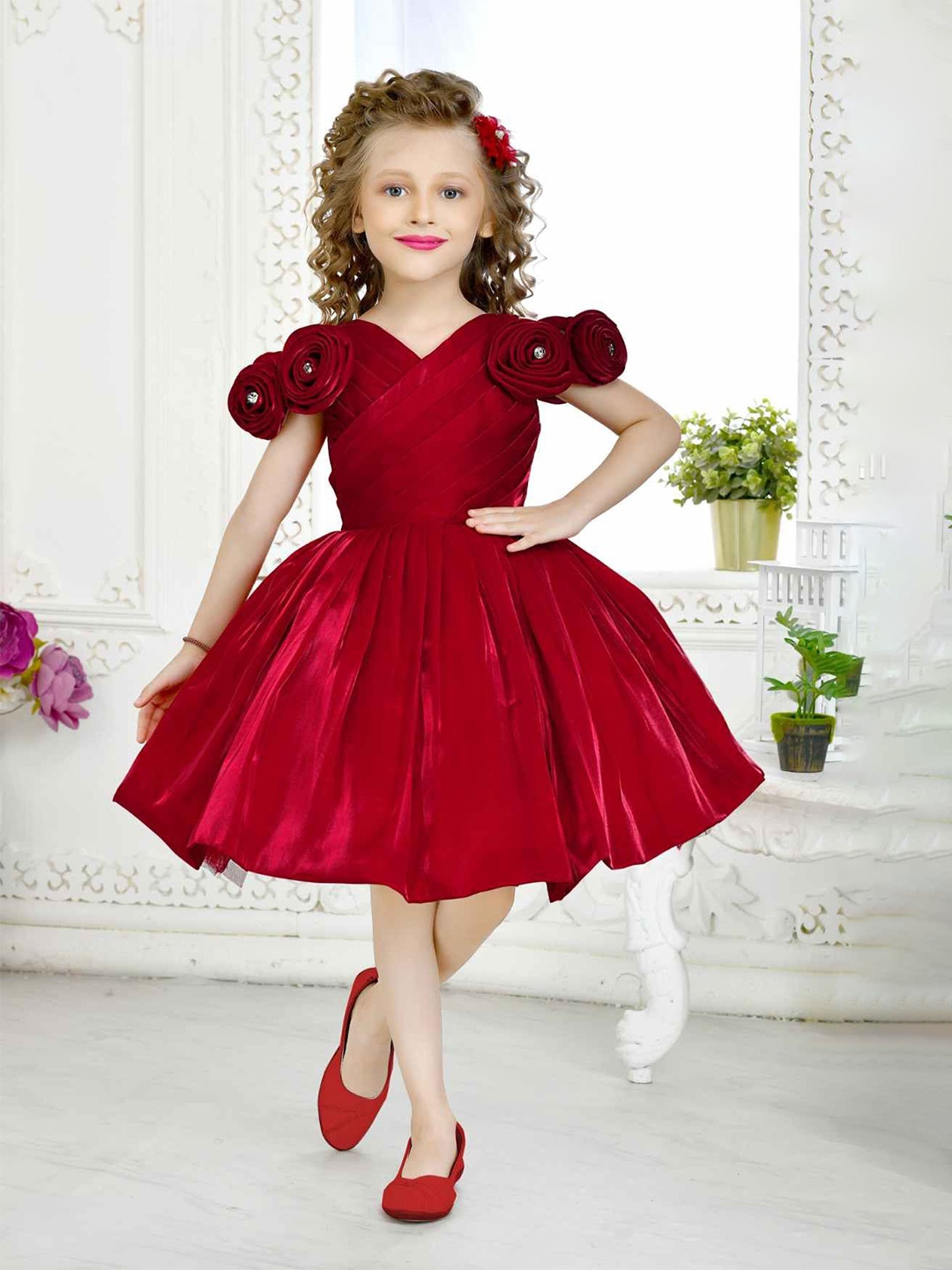 

Lagorii Girls Embellished V-Neck Fit & Flare Dress, Maroon
