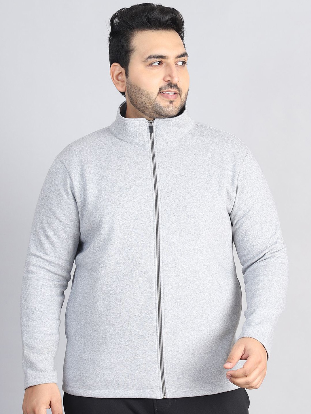 

Rute Men Mock Collar Plus Size Solid Cotton Casual Open Front Jacket, Grey