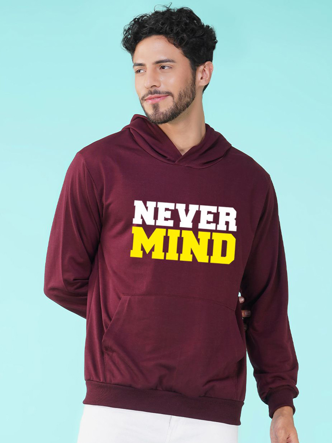

NUSYL Men Printed Hooded Sweatshirt, Maroon