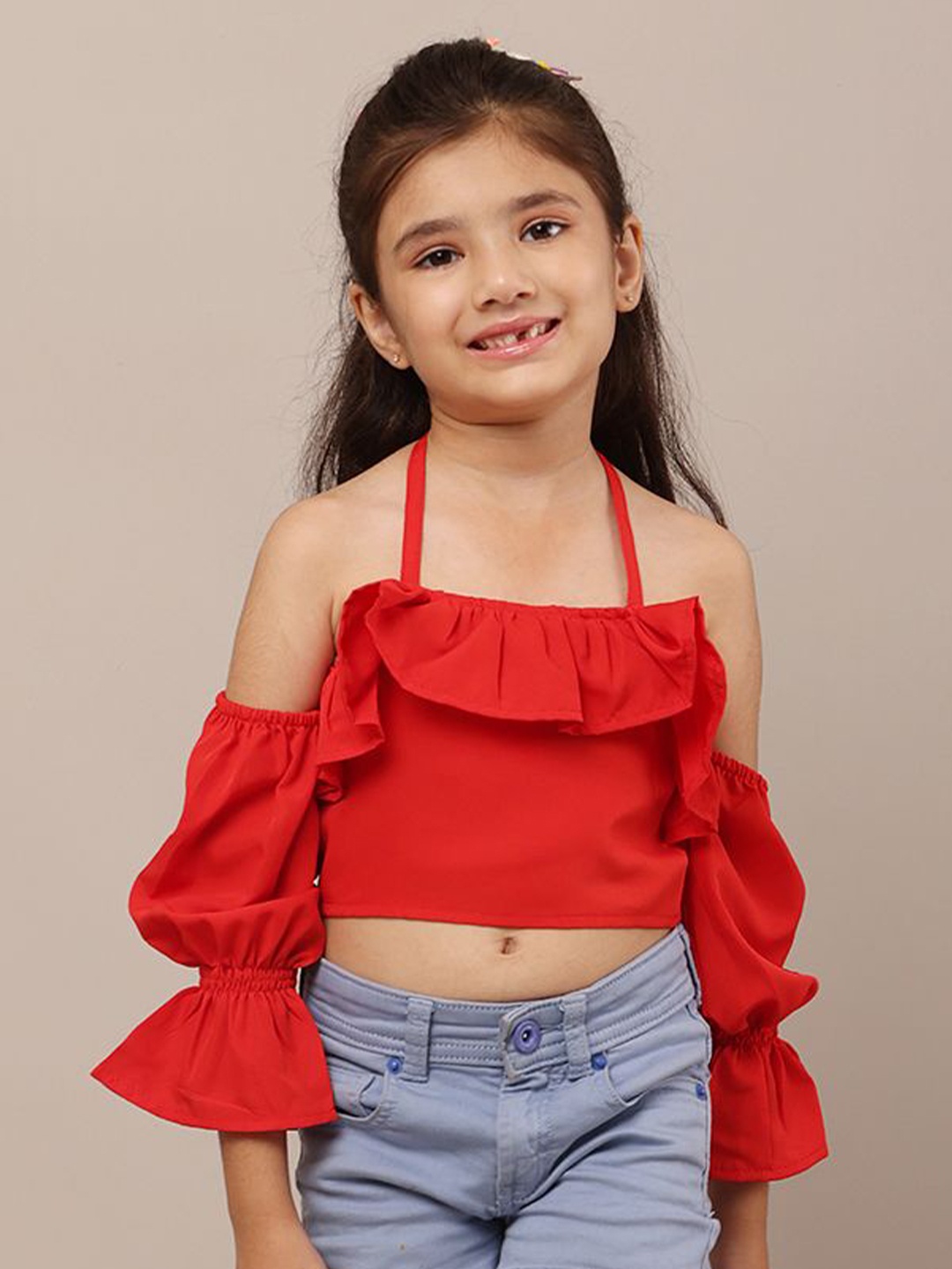

BAESD Girls Halter Neck Ruffles Crop Tops, Red