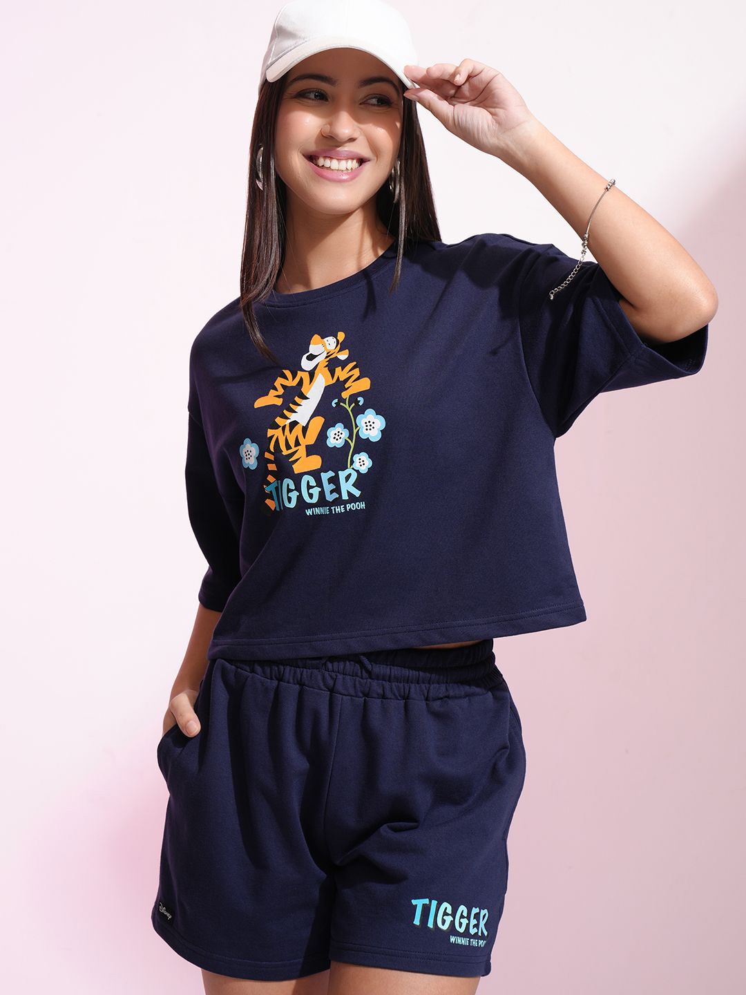 

Tokyo Talkies Tigger Printed T-Shirt & Short Co-Ord Set, Navy blue