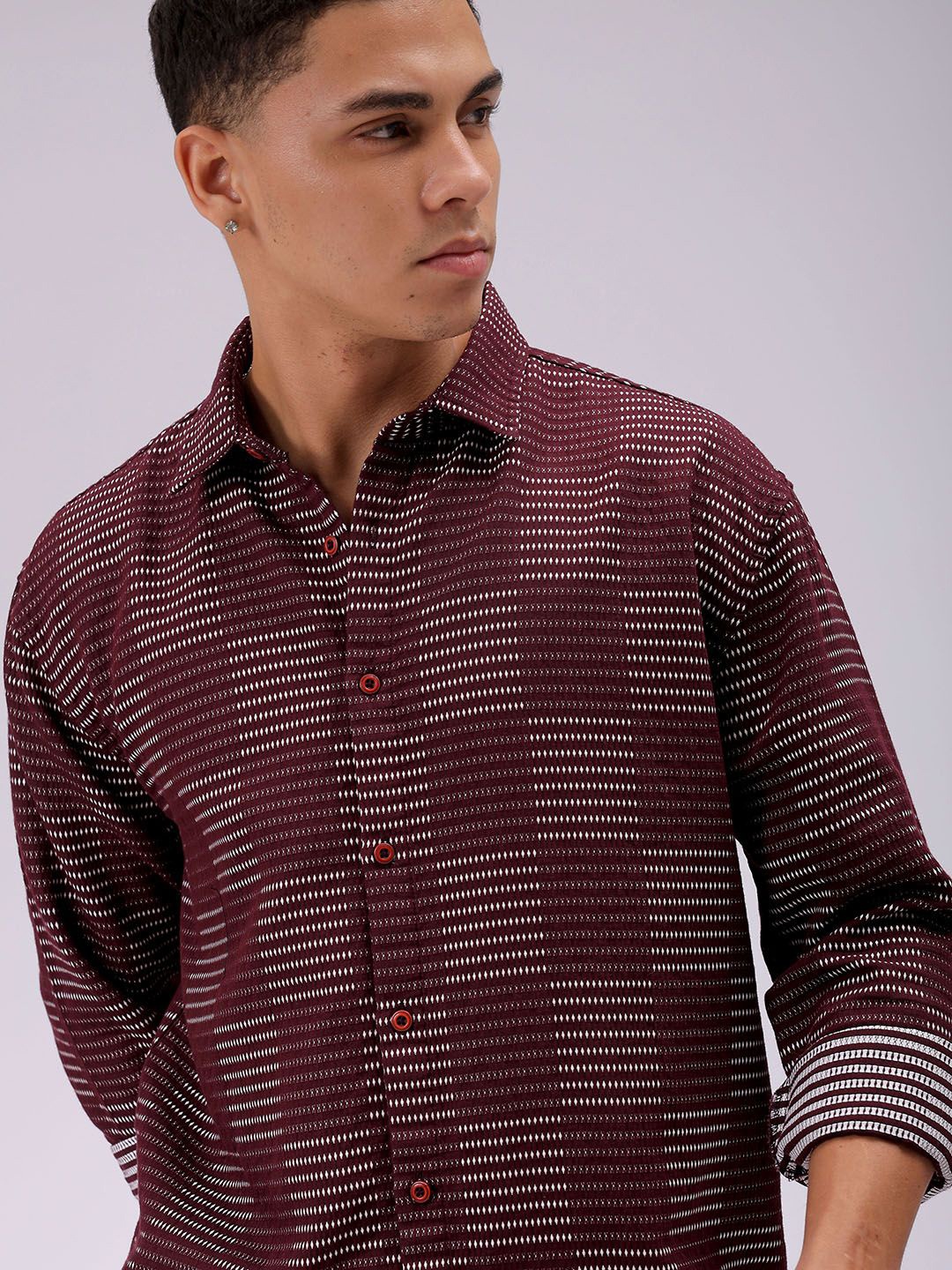 

The Indian Garage Co Men Spread Collar Abstract Printed Cotton Relaxed Fit Casual Shirt, Maroon