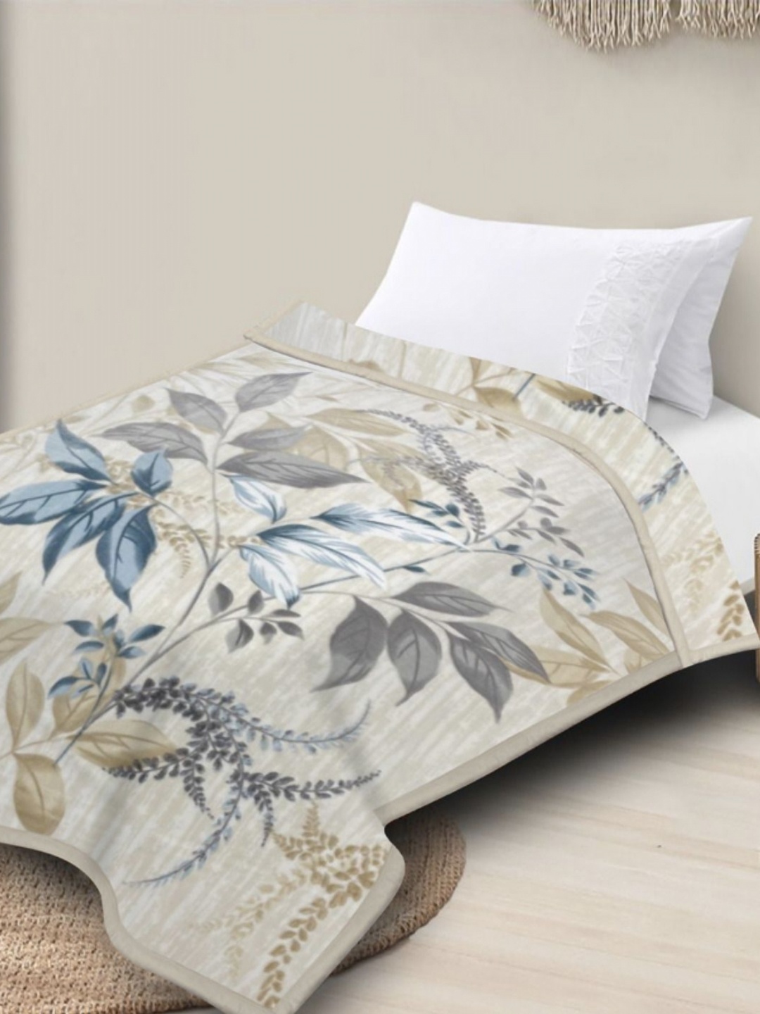 

Nivasam Beige & Grey Floral Mink Heavy Winter Single Bed Blanket