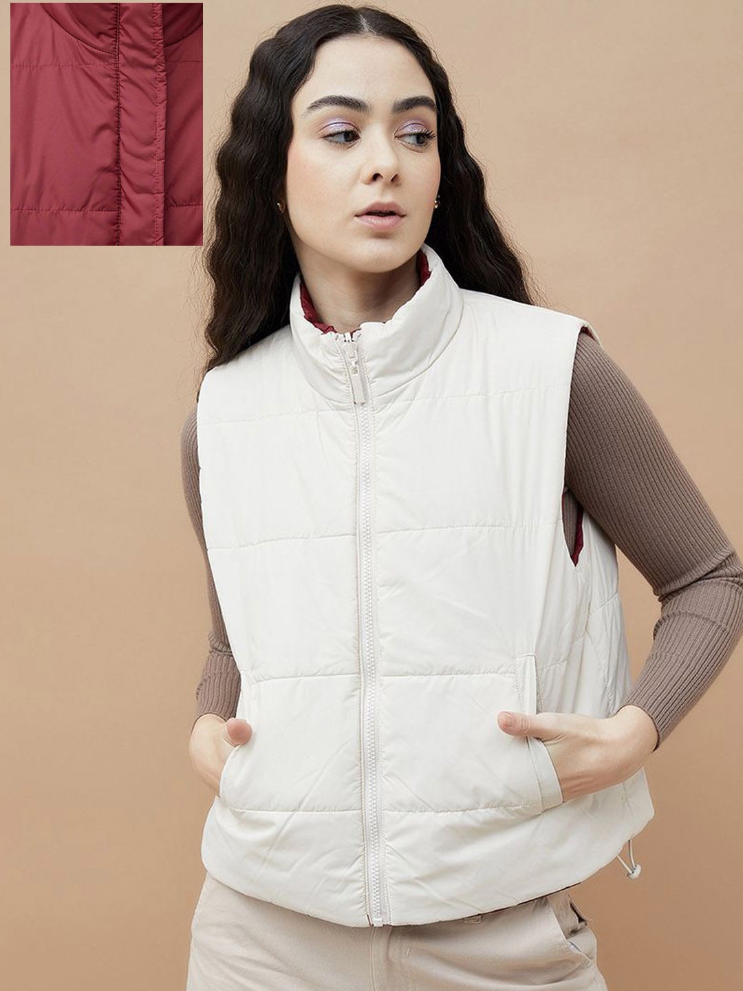 

Ginger by Lifestyle Women Mock Collar Solid Casual Tailored Jacket, White
