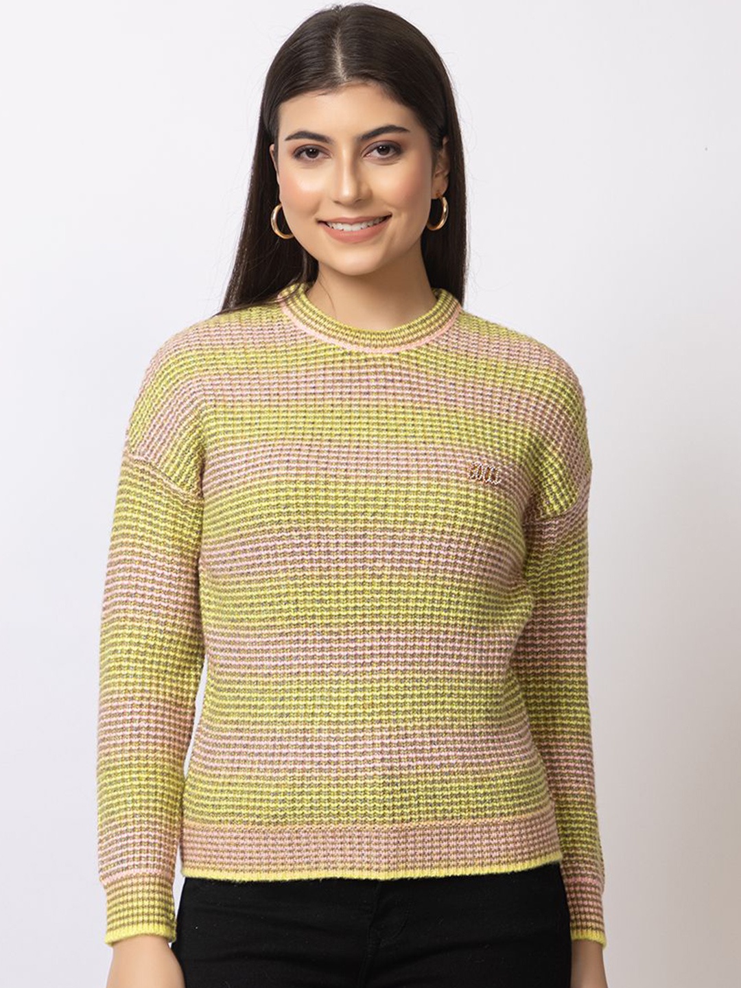 

GFO Women Round Neck Woollen Pullover Sweaters, Green