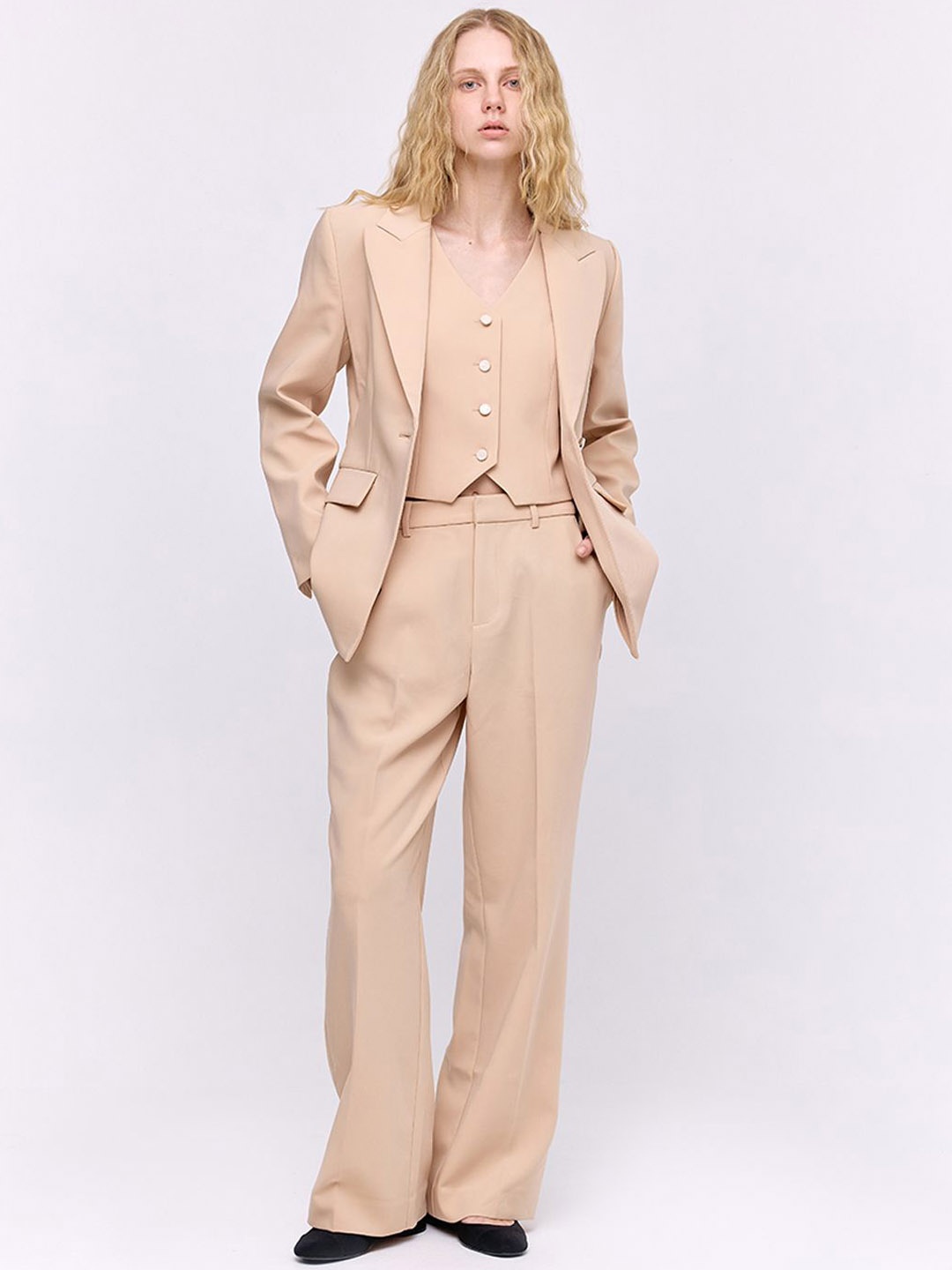

COVER STORY Notched Lapel Collar Single Breasted Formal Blazer, Beige