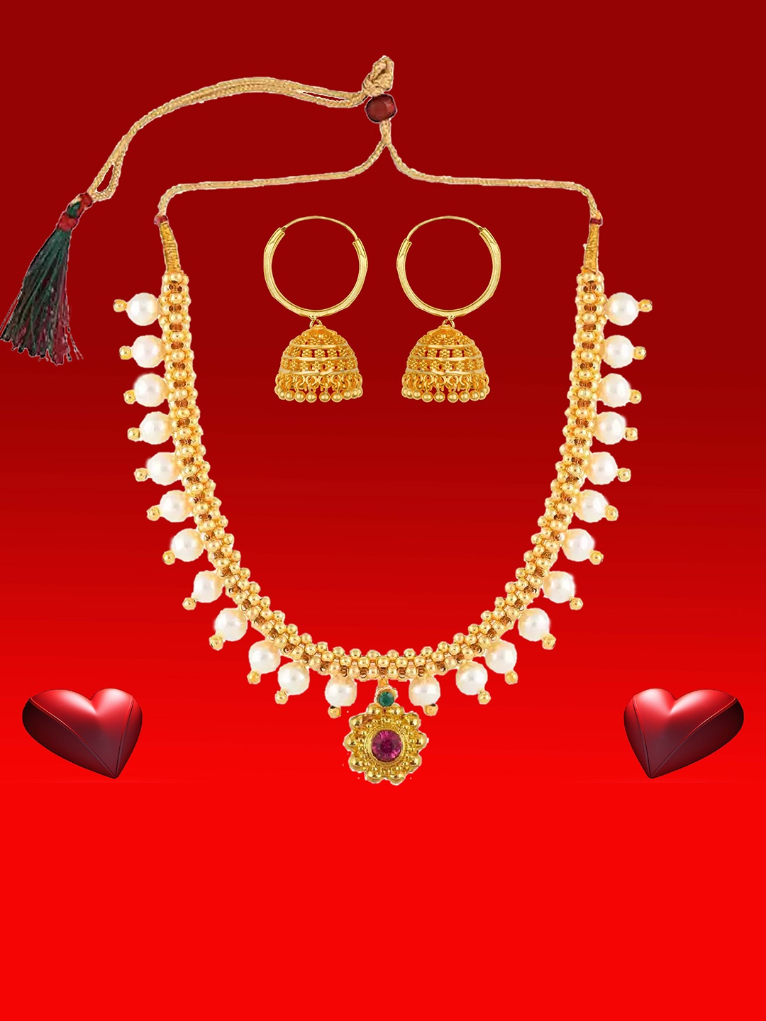 

Heer Collection Gold-Plated Stones-Studded & Beaded Jewellery Set