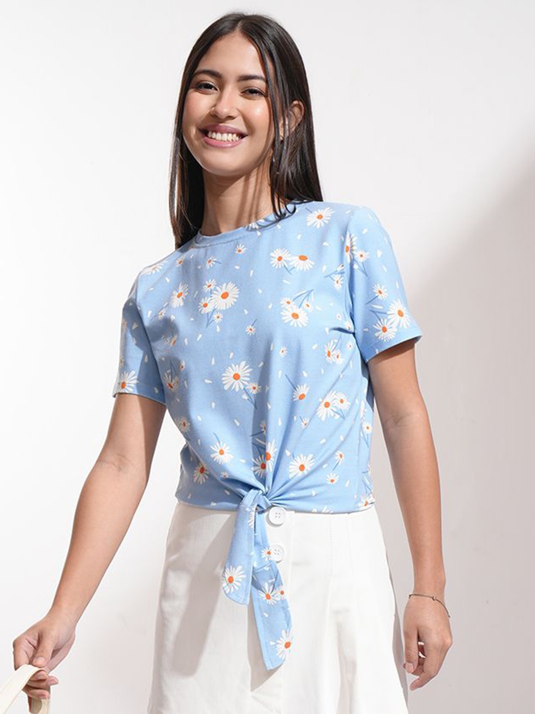 

Tokyo Talkies Women Floral Print Cotton Crop Top, Blue