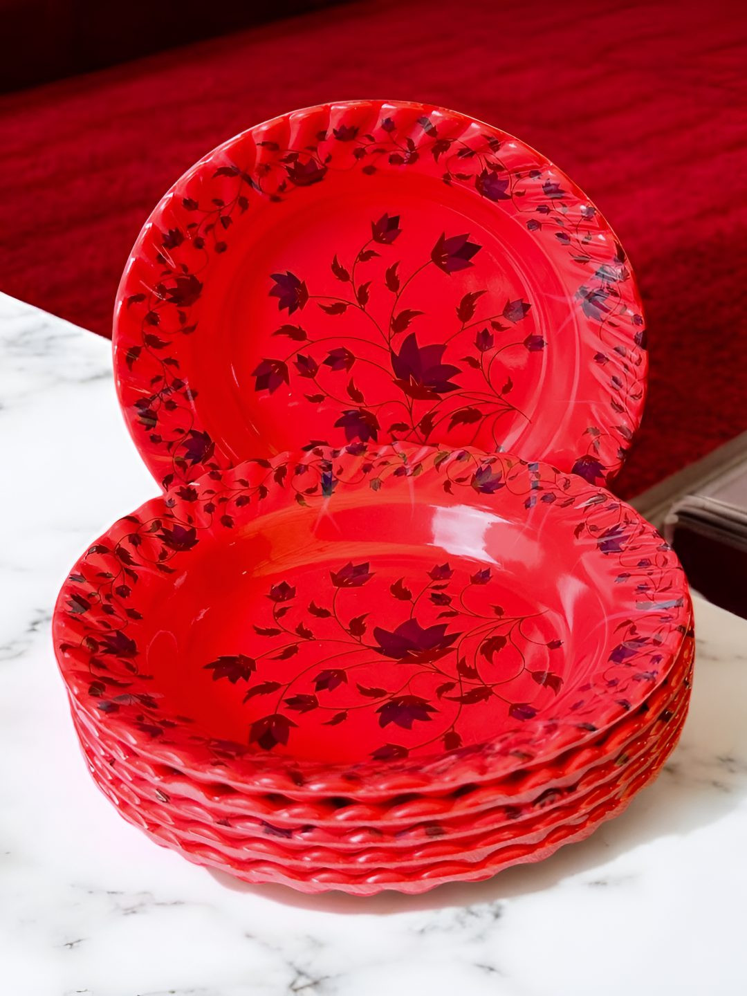 

Gallery99 Red 6 Pieces Floral Printed Melamine Glossy Plates