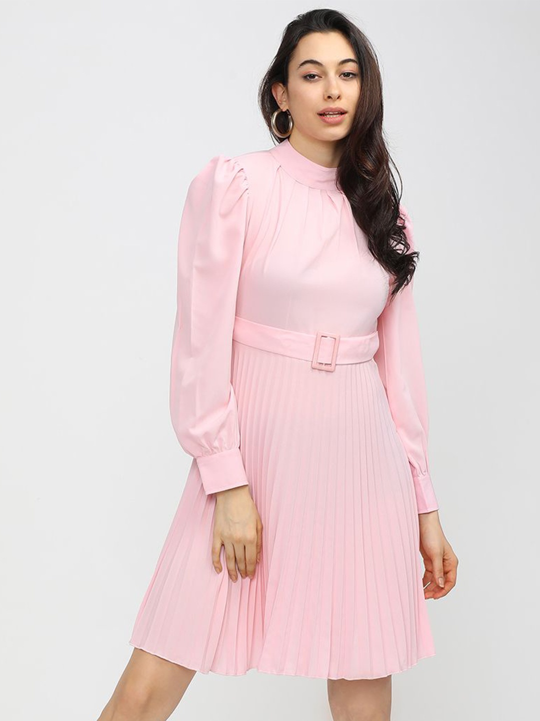 

Tokyo Talkies Puff Sleeve Above Knee Length Fit & Flare Dress, Pink