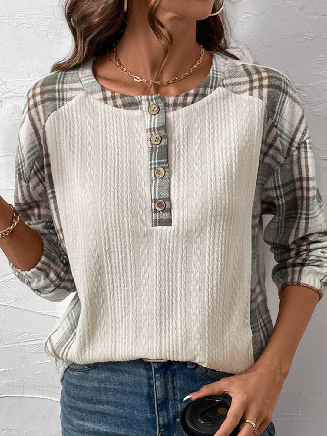 

LULU & SKY Women Round Neck Self Design Top, White