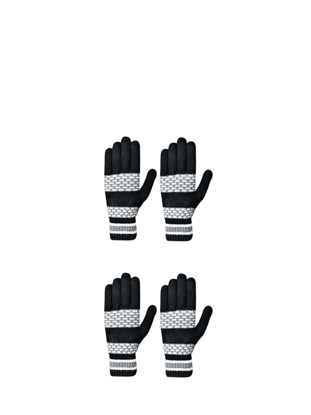 

LOOM LEGACY Men Pack of 2 Striped Acrylic Winter Gloves, Black