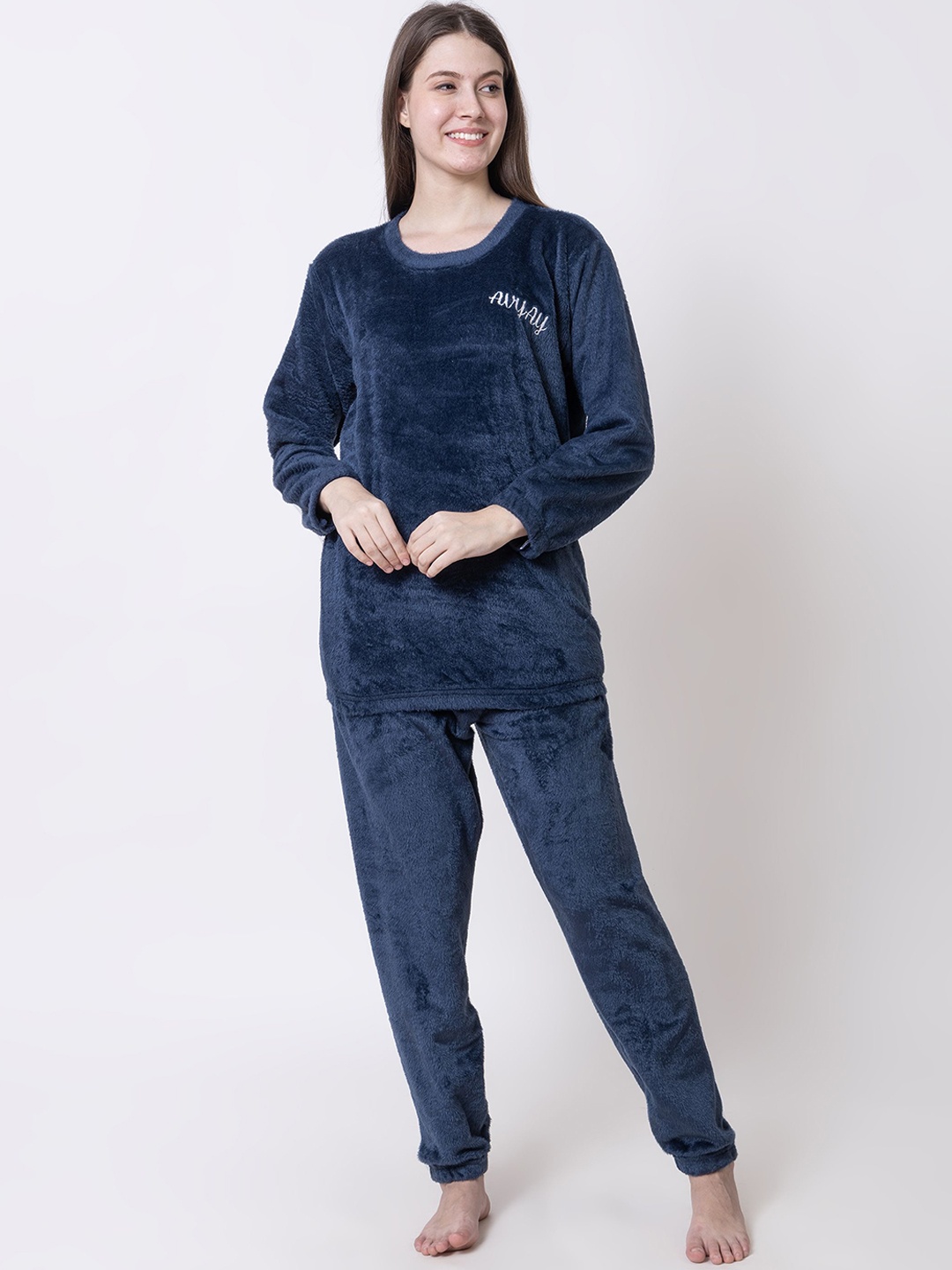 

AVYAY Women Round Neck Night Suit, Blue