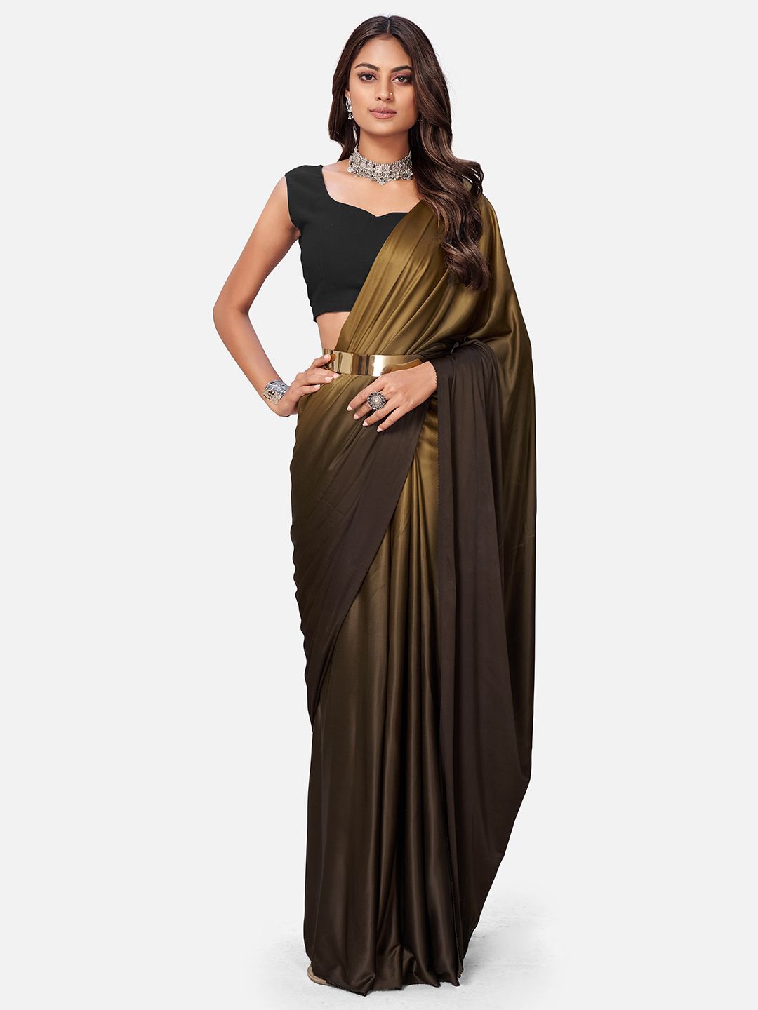 

SHOPGARB Solid Ready to Wear Saree, Gold