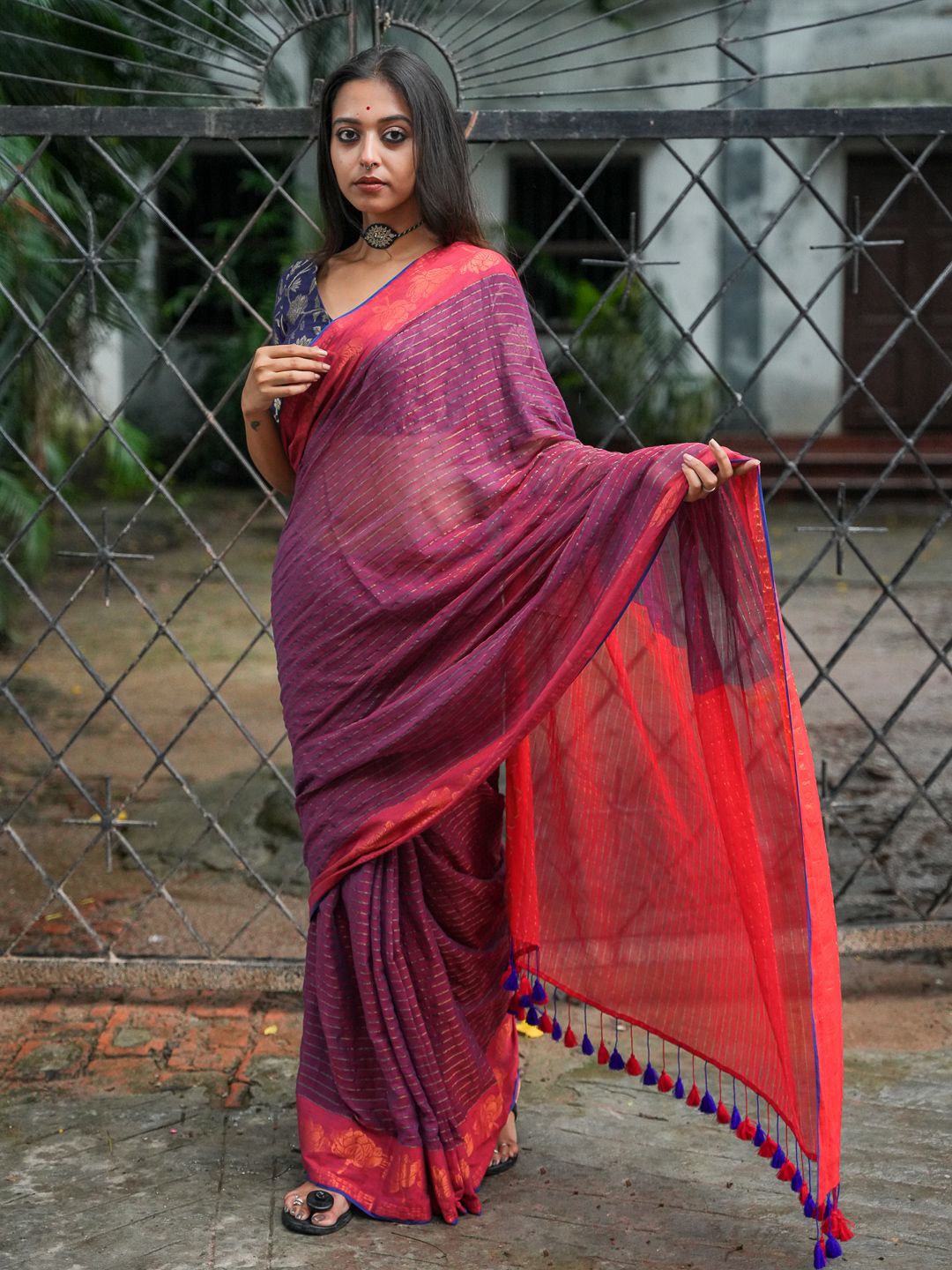 

Suta Striped Saree, Pink