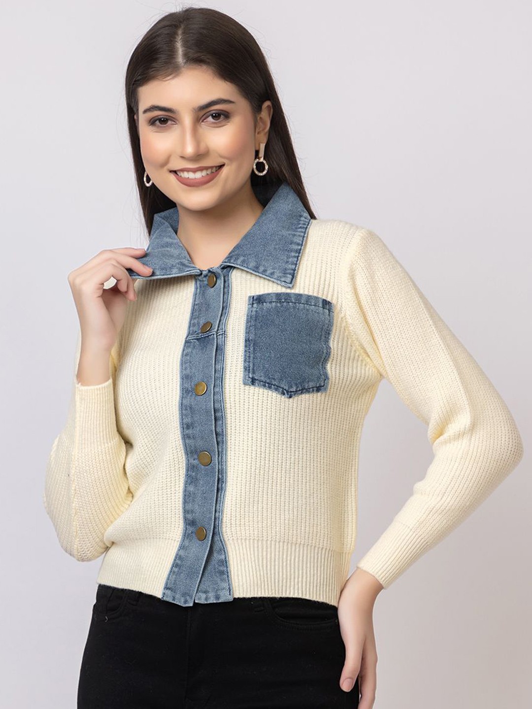 

GFO Women Solid Woollen Cardigan, White