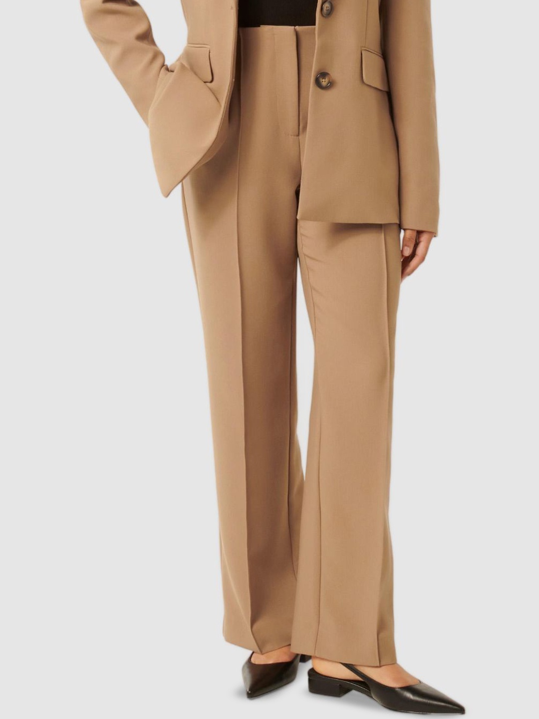

Forever New Women Relaxed Straight Leg Straight Fit High-Rise Trousers, Beige