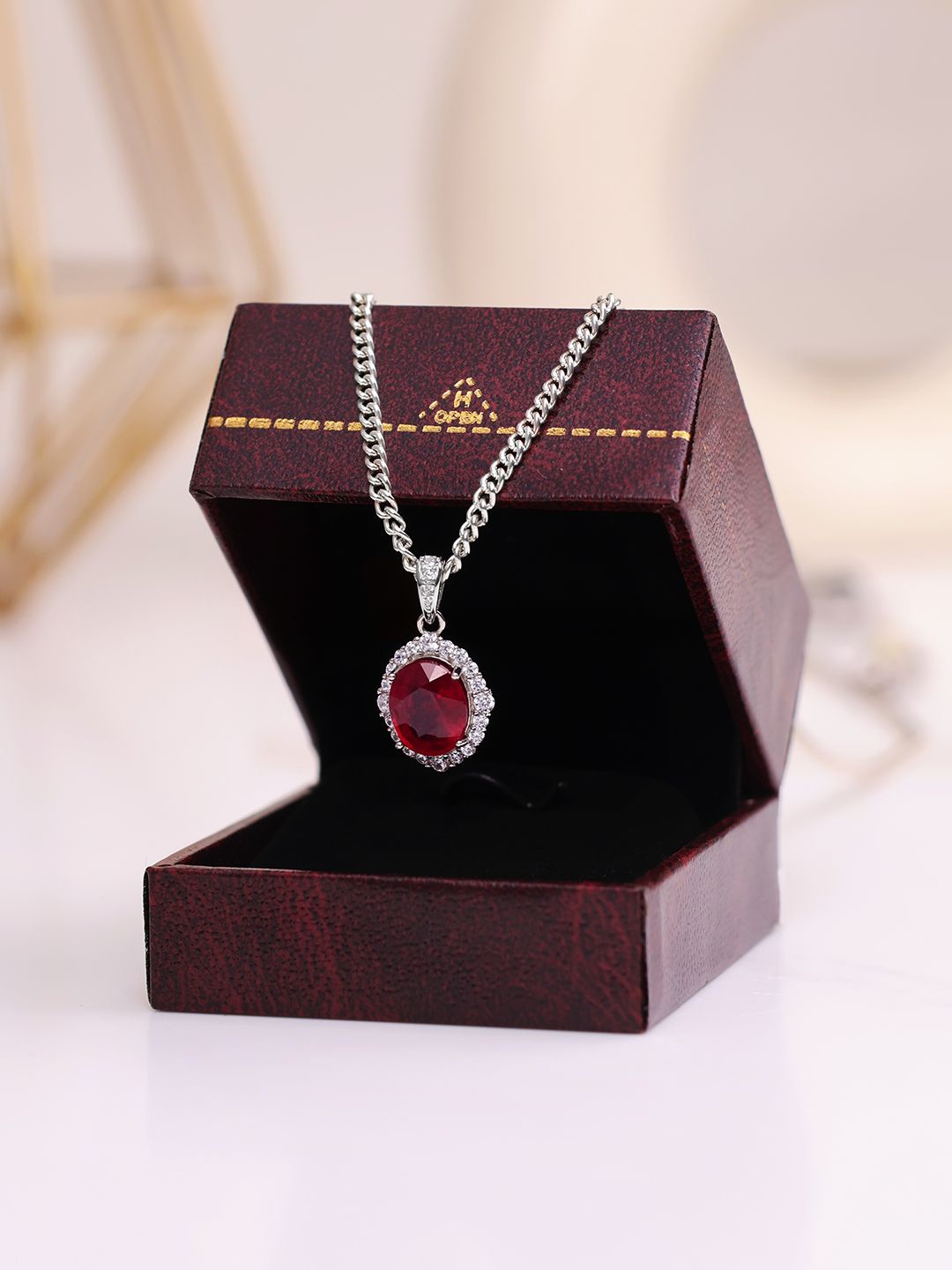 

Shubhanjali Oval Pendants with Chains, Red