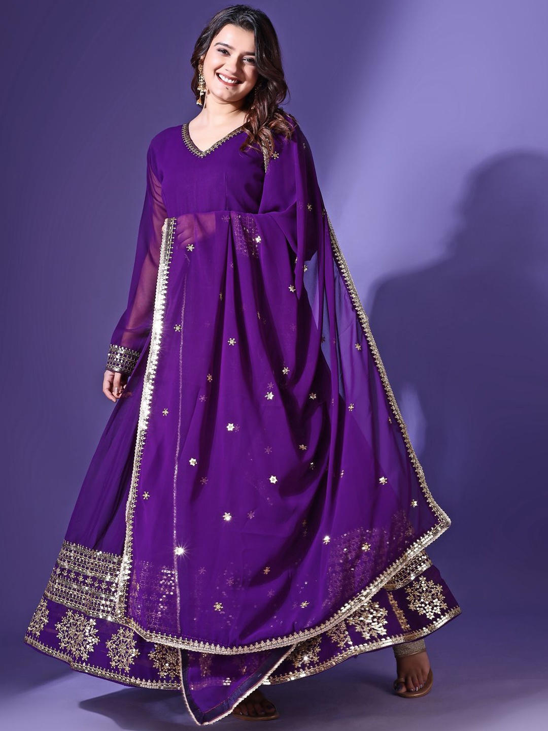 

KALINI Women Ethnic Motifs Embroidered Regular Thread Work Kurta with Trousers & With Dupatta, Purple
