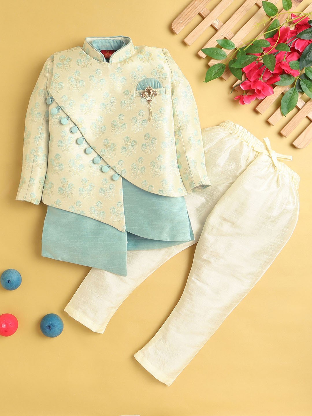 

Jeetethnics Boys Floral Regular Kurta with Pyjamas, Blue