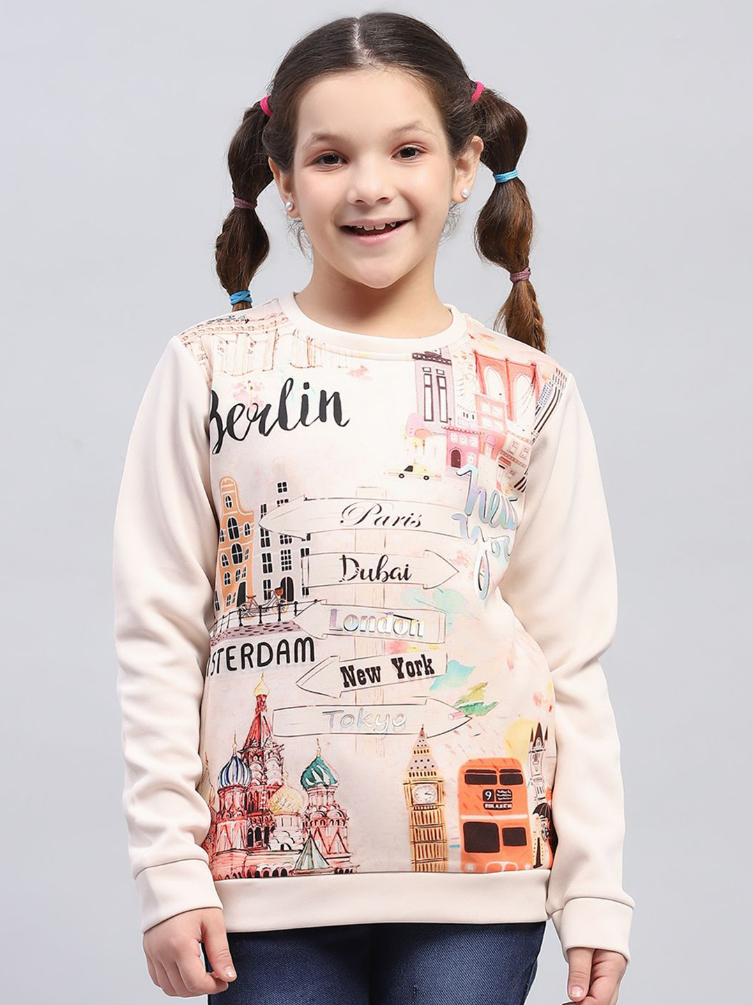

Monte Carlo Girls Cotton Graphic Printed Sweatshirt, Beige