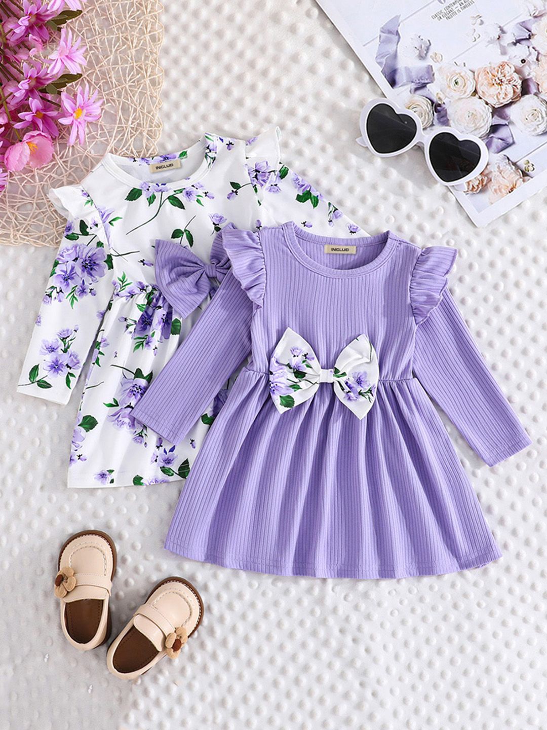 

INCLUD Girls Pack Of 2 Print Fit & Flare Dress, Purple