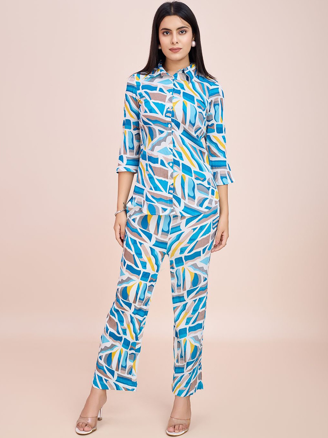 

HERE&NOW Printed Shirt With Trousers, Blue
