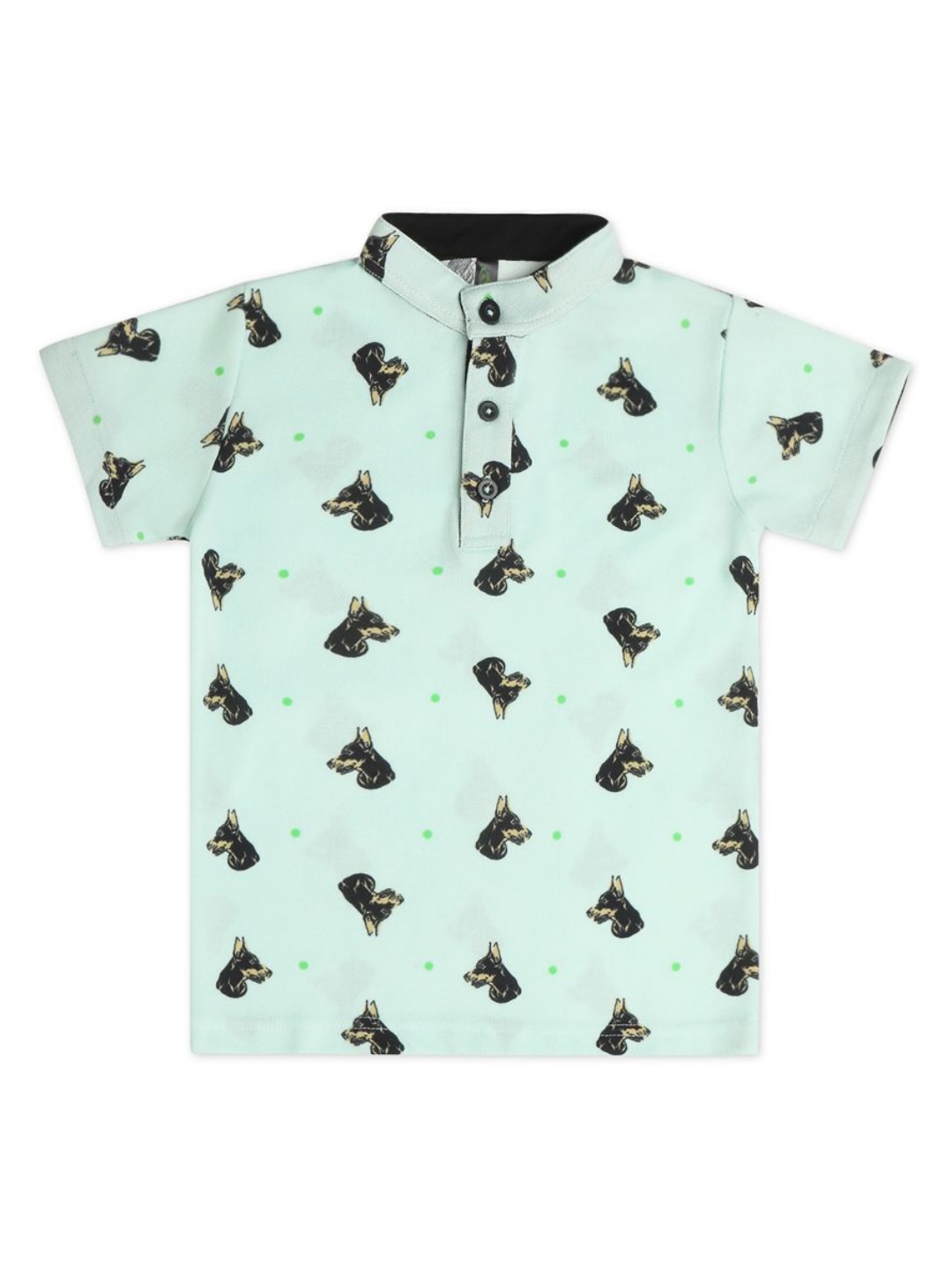 

earth conscious Boys Conversational Printed Mandarin Collar Cotton T-shirt, Green