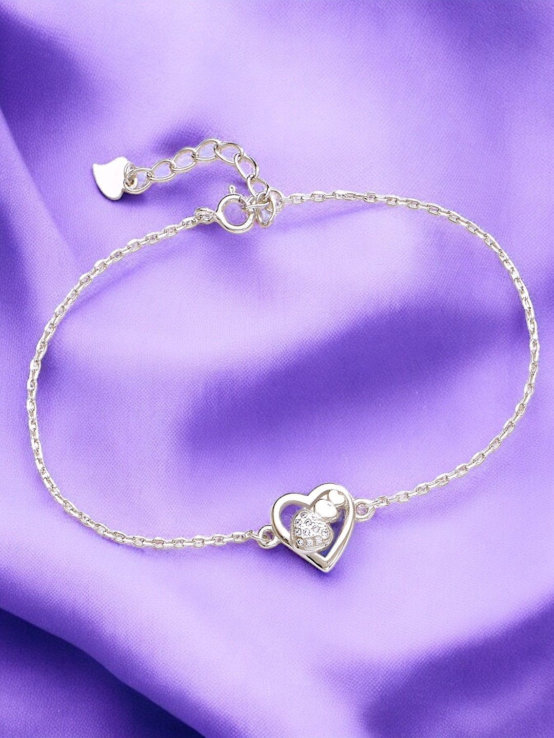 

Taraash 925 Sterling Silver Cubic Zirconia Elegance Heart Link Bracelet