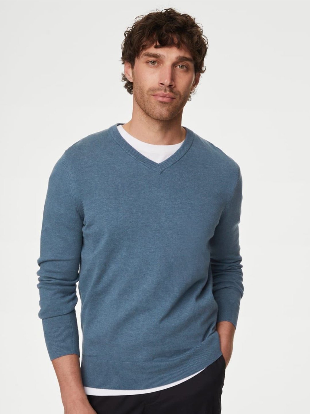 

Marks & Spencer Men Pullover Sweaters, Blue
