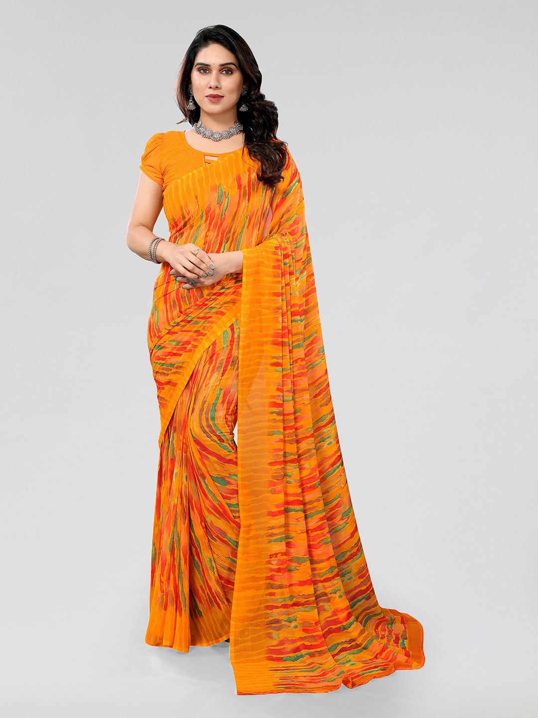 

ANAND SAREES Abstract Printed Saree With Unstitched Blouse Piece, Yellow