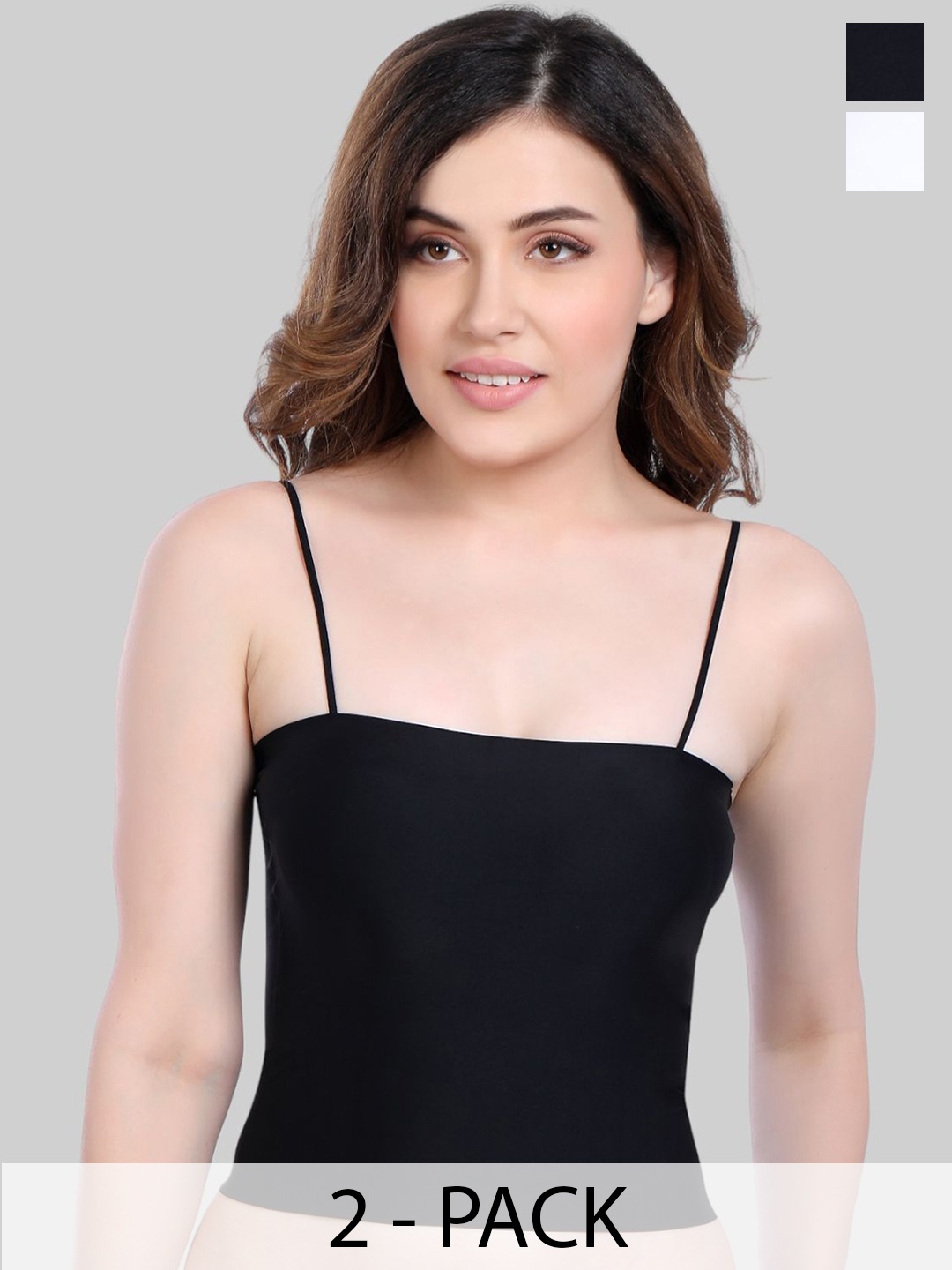 

PLUMBURY Pack Of 2 Sleeveless Camisoles-PL-CAMIBRA-1888-BL/WH-S, Black