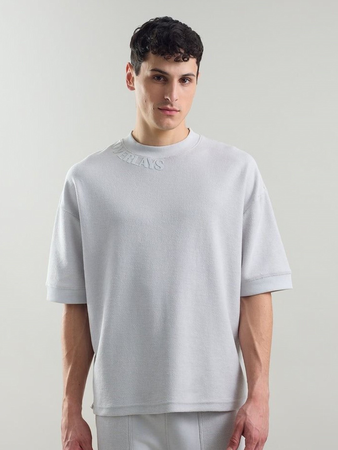

Overlays Men Typography Printed Round Neck Cotton Oversized T-shirt, Grey