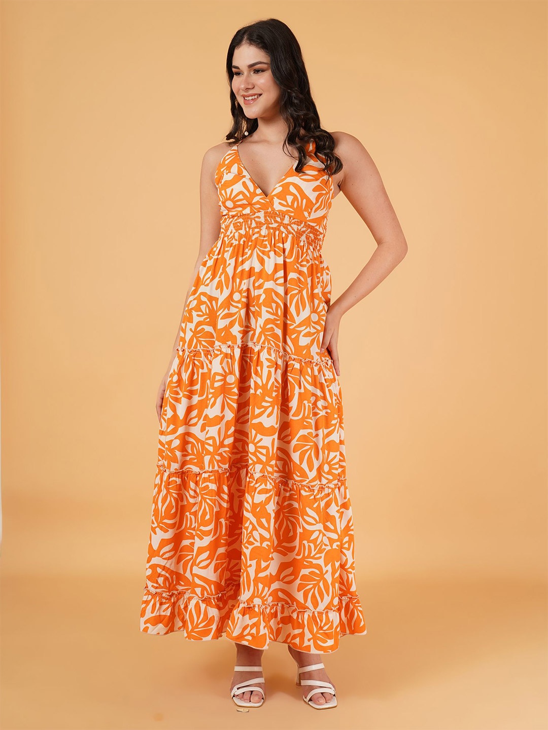 

Mast & Harbour Women Tropical Printed A-Line Dress, Orange