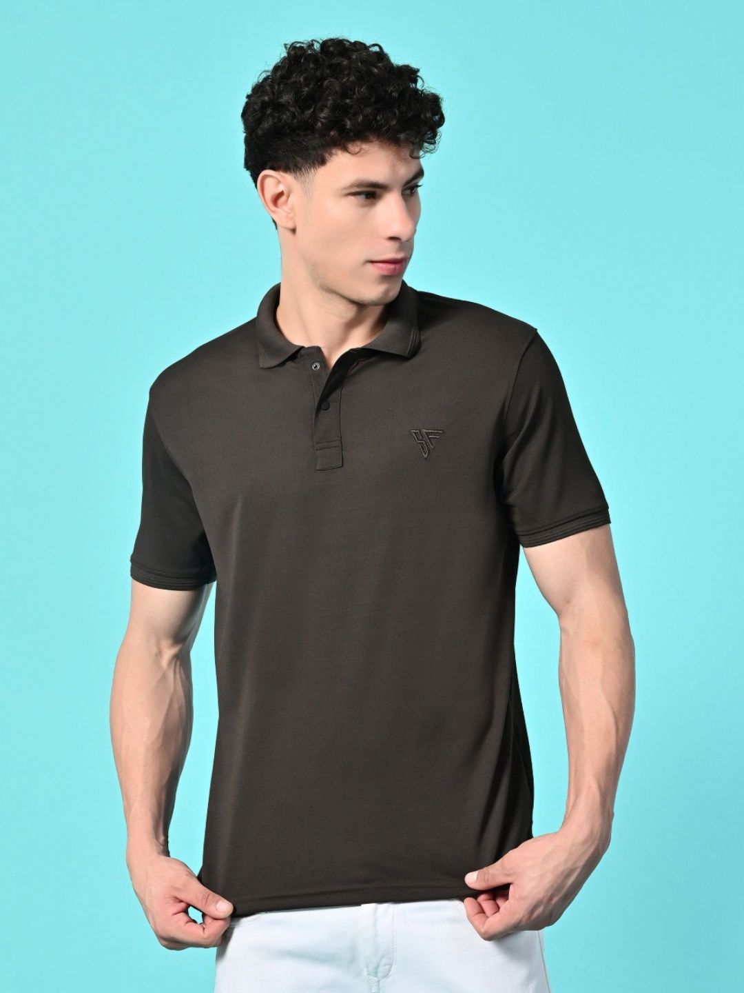 

STARFOX Men Solid Polo Collar Slim Fit T-shirt, Brown