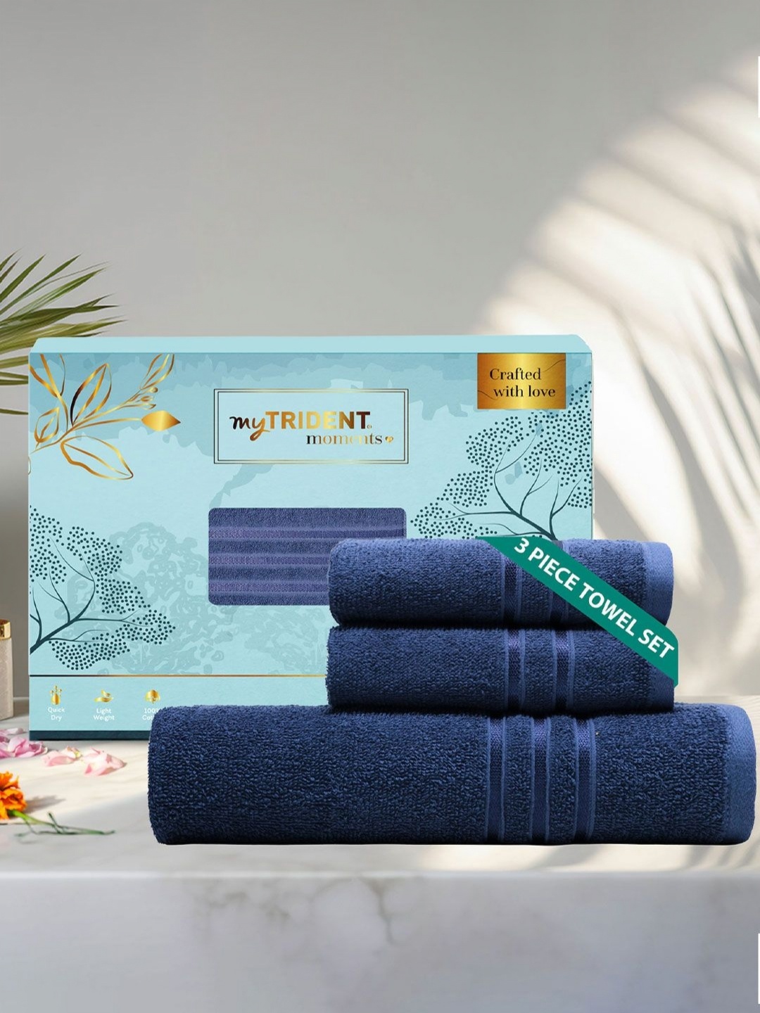 

MYTRIDENT Navy Blue 3 Pieces Cotton 400 GSM Towel Set