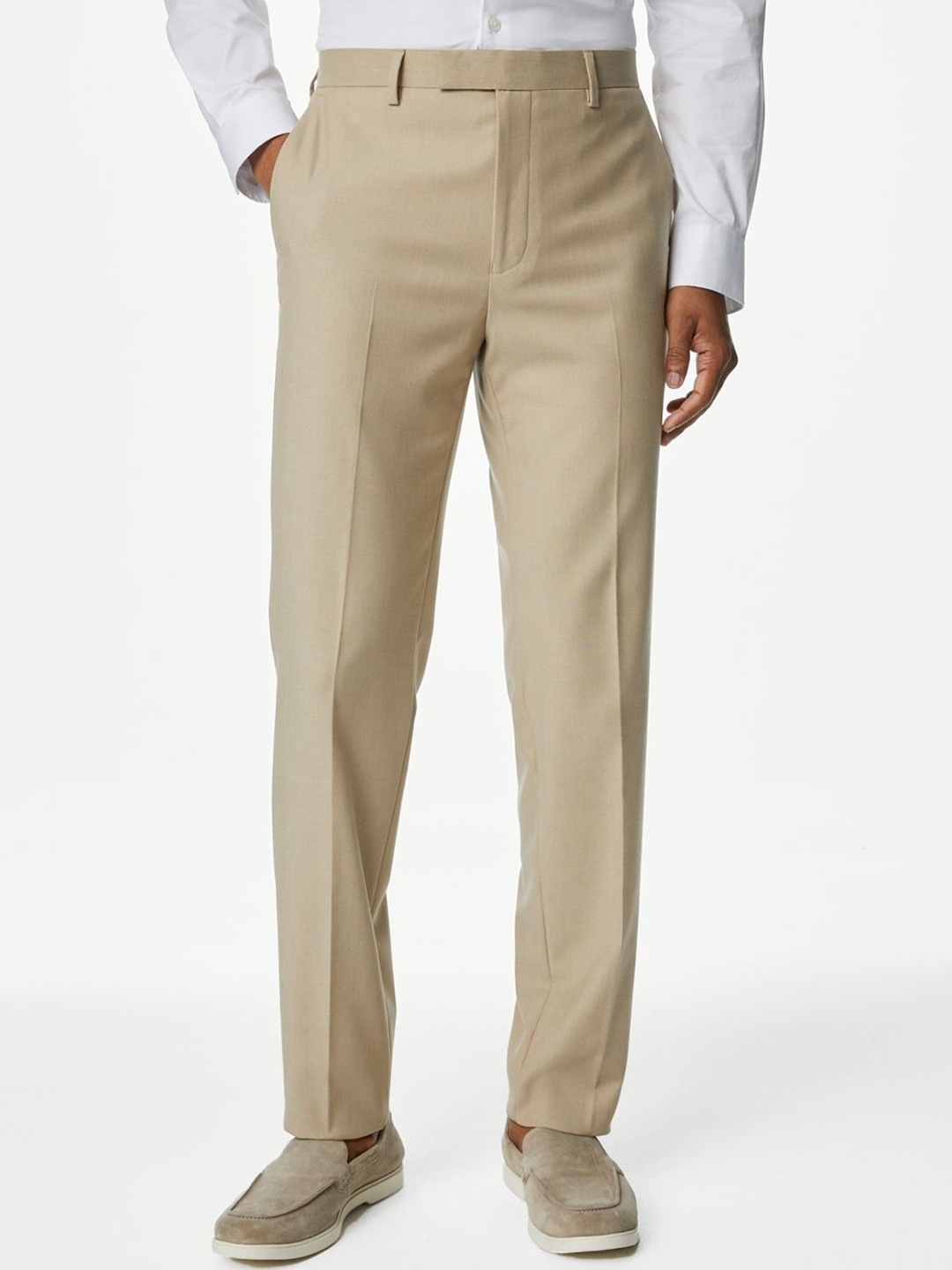 

Marks & Spencer Men Slim Fit High-Rise Trousers, Beige