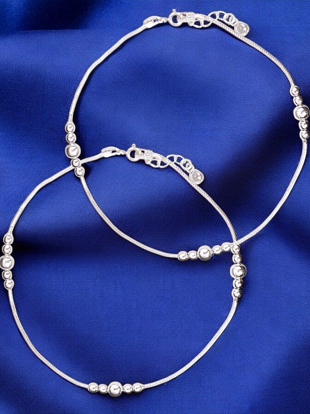 

Taraash Set Of 2 925 Sterling Silver Beaded Anklet