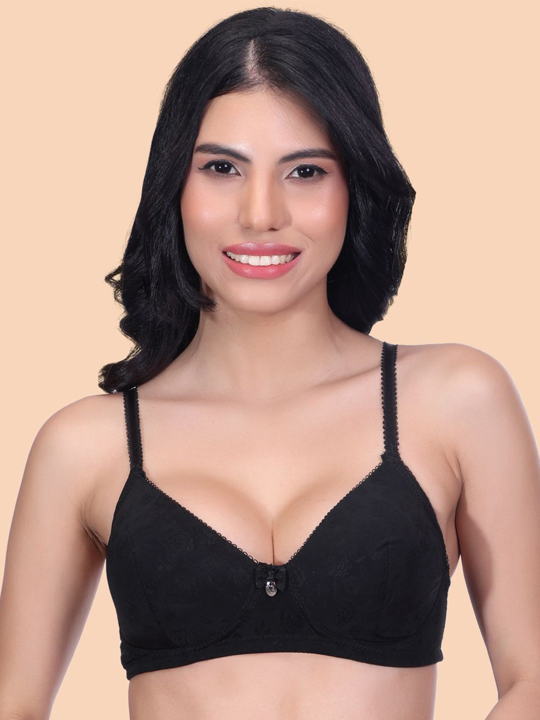 

Amour Secret Women Floral Printed Full Coverage Lightly Padded Bra, Black