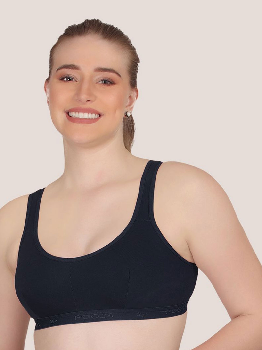 

POOJA RAGENEE Cotton Full Coverage Workout Seamless Bra, Navy blue