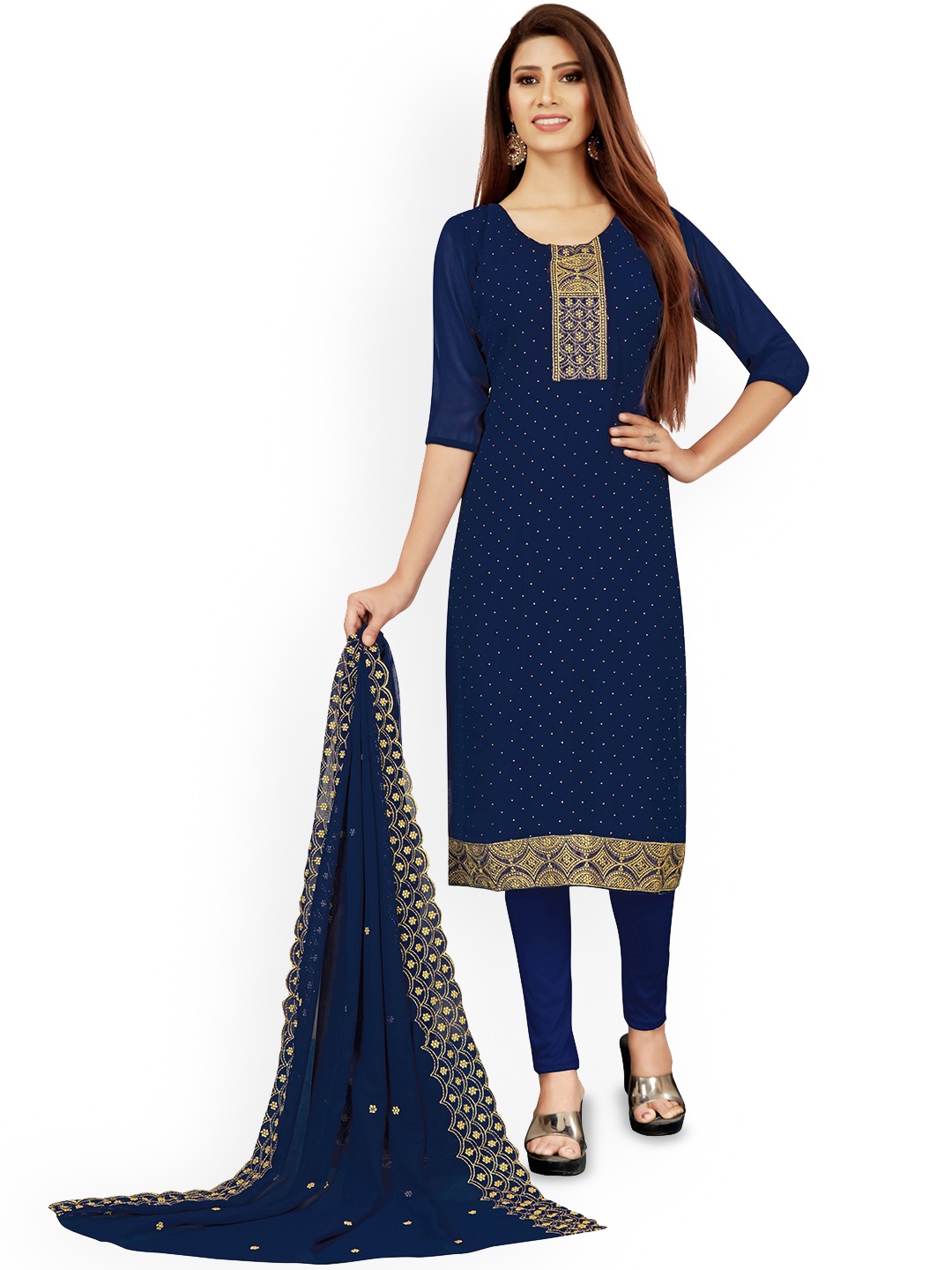

Maroosh Floral Embroidered Unstitched Dress Material, Blue