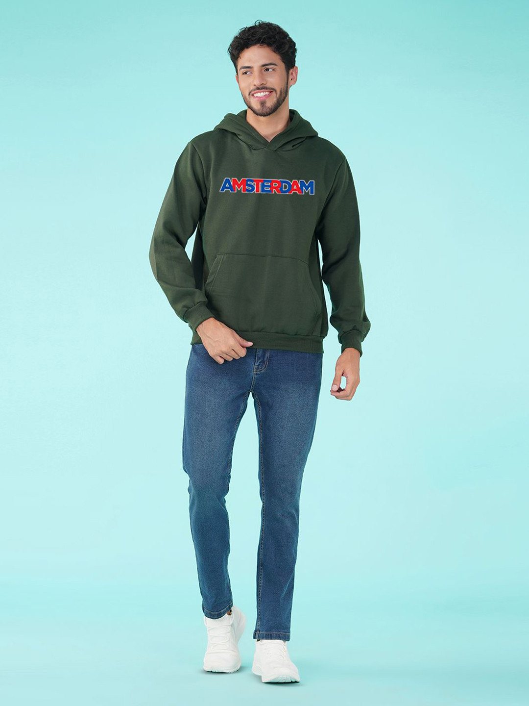 

NUSYL Men Typography Printed Hooded Sweatshirt, Green